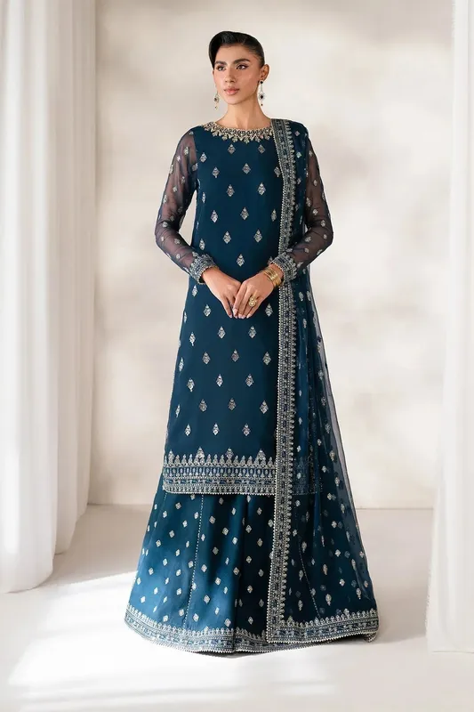 Baroque Formal Collection Navy Blue Organza – view 1 – Poshaq