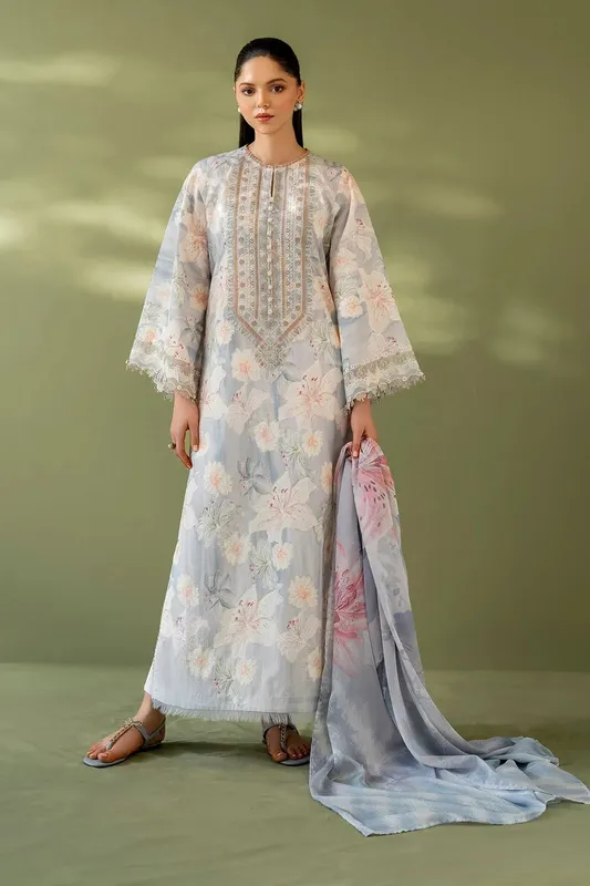 Baroque Eid Printique Light Blue Organza – view 1 – Poshaq