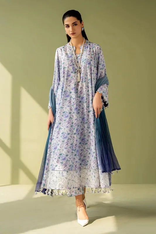 Baroque Eid Printique Light Blue Organza – view 1 – Poshaq