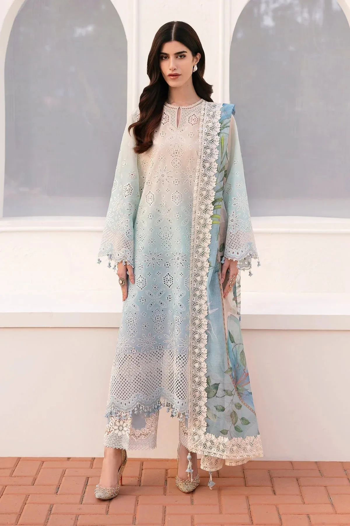 Baroque Eid Printique Pale Aqua Organza – view 1 – Poshaq