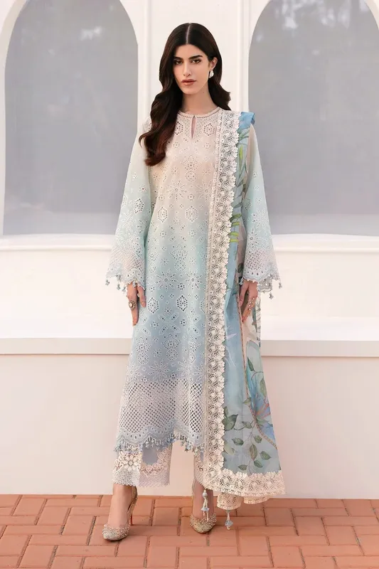Baroque Eid Printique Pale Aqua Organza – view 1 – Poshaq