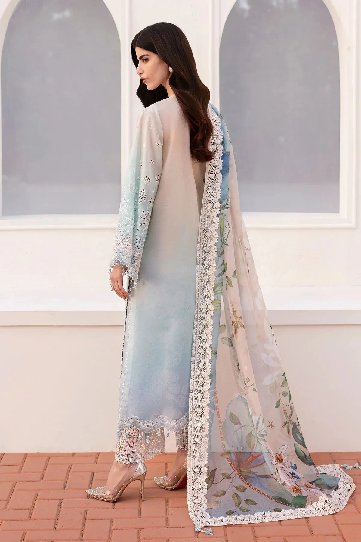 Baroque Eid Printique Pale Aqua Organza – view 2 – Poshaq