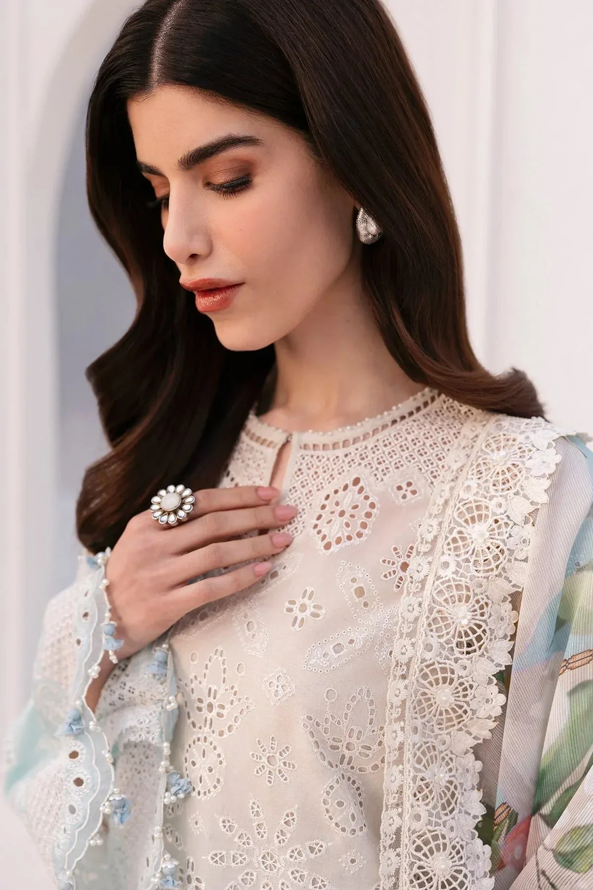 Baroque Eid Printique Pale Aqua Organza – view 3 – Poshaq