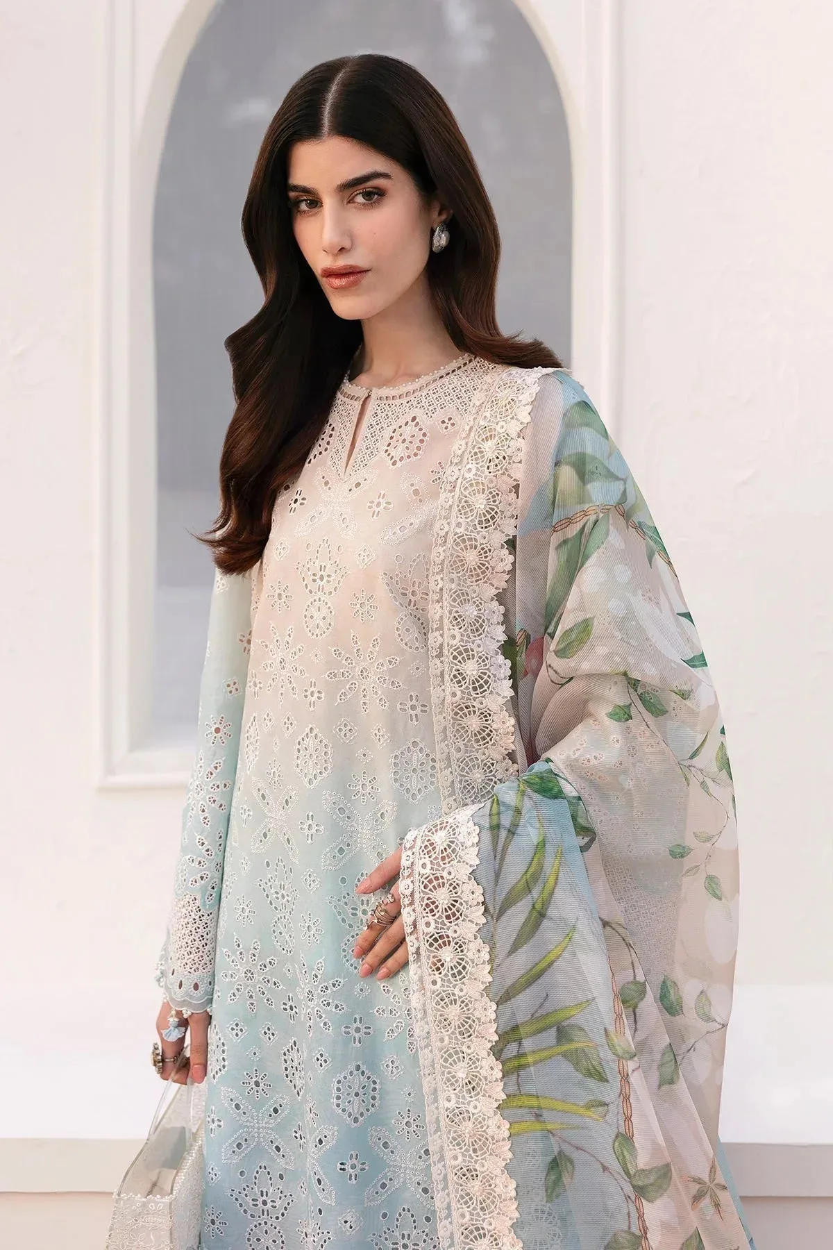 Baroque Eid Printique Pale Aqua Organza – view 4 – Poshaq