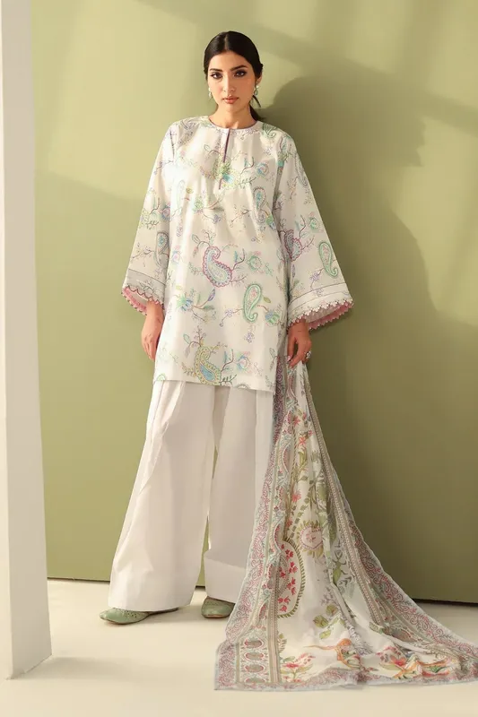 Baroque Eid Printique Pearl White Organza – view 1 – Poshaq
