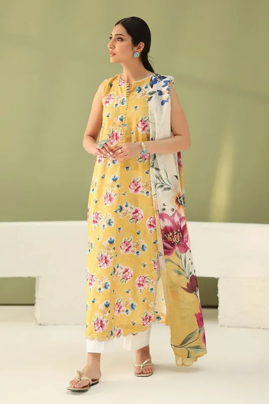 Baroque Eid Printique Lime Yellow Organza – view 1 – Poshaq