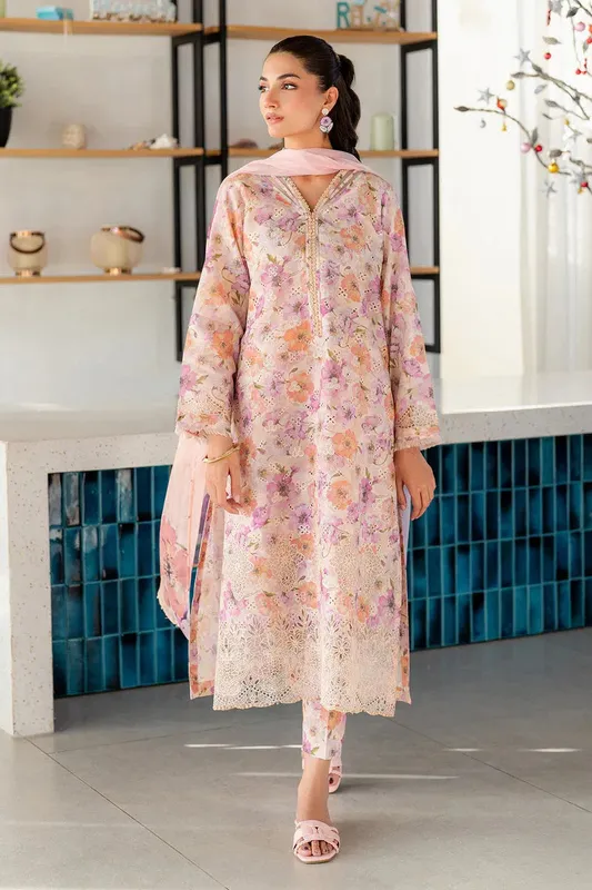 Baroque Luxury Pret 25 Pale Peach Chiffon – view 1 – Poshaq