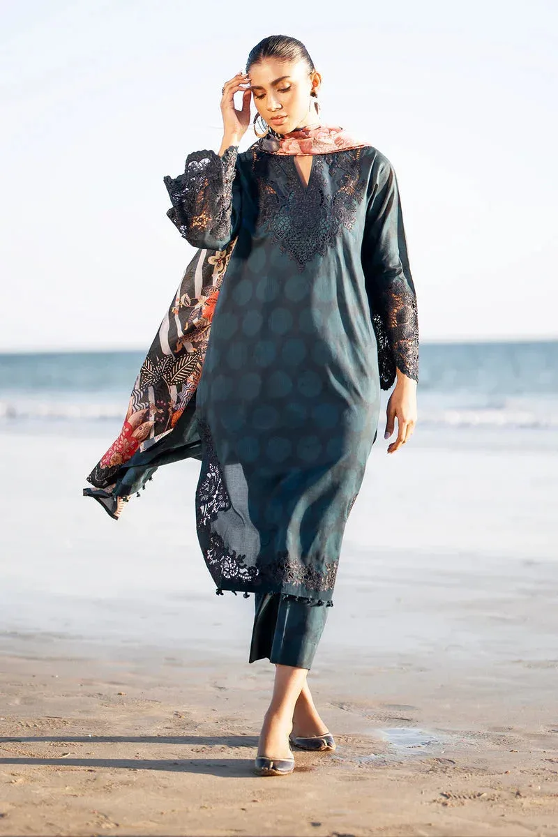 Zinc long shirt with silk dupatta and lawn trouser – view 1 – Poshaq