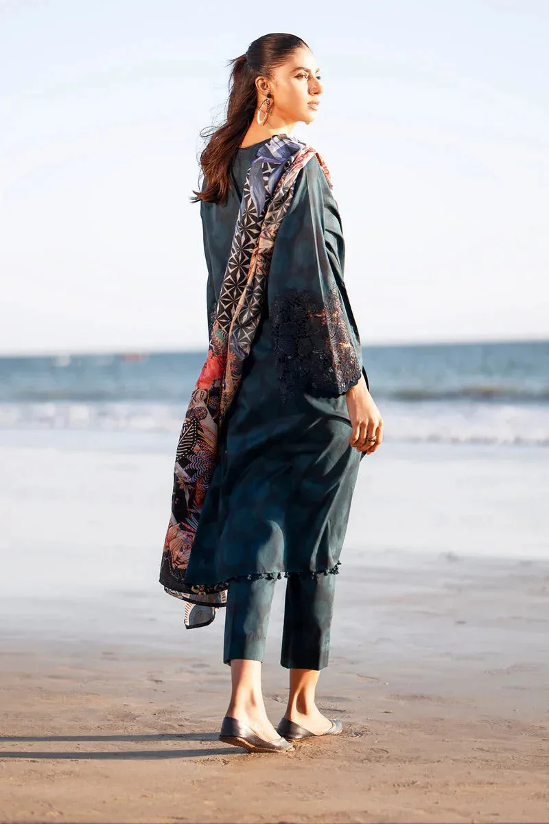Zinc long shirt with silk dupatta and lawn trouser – view 2 – Poshaq