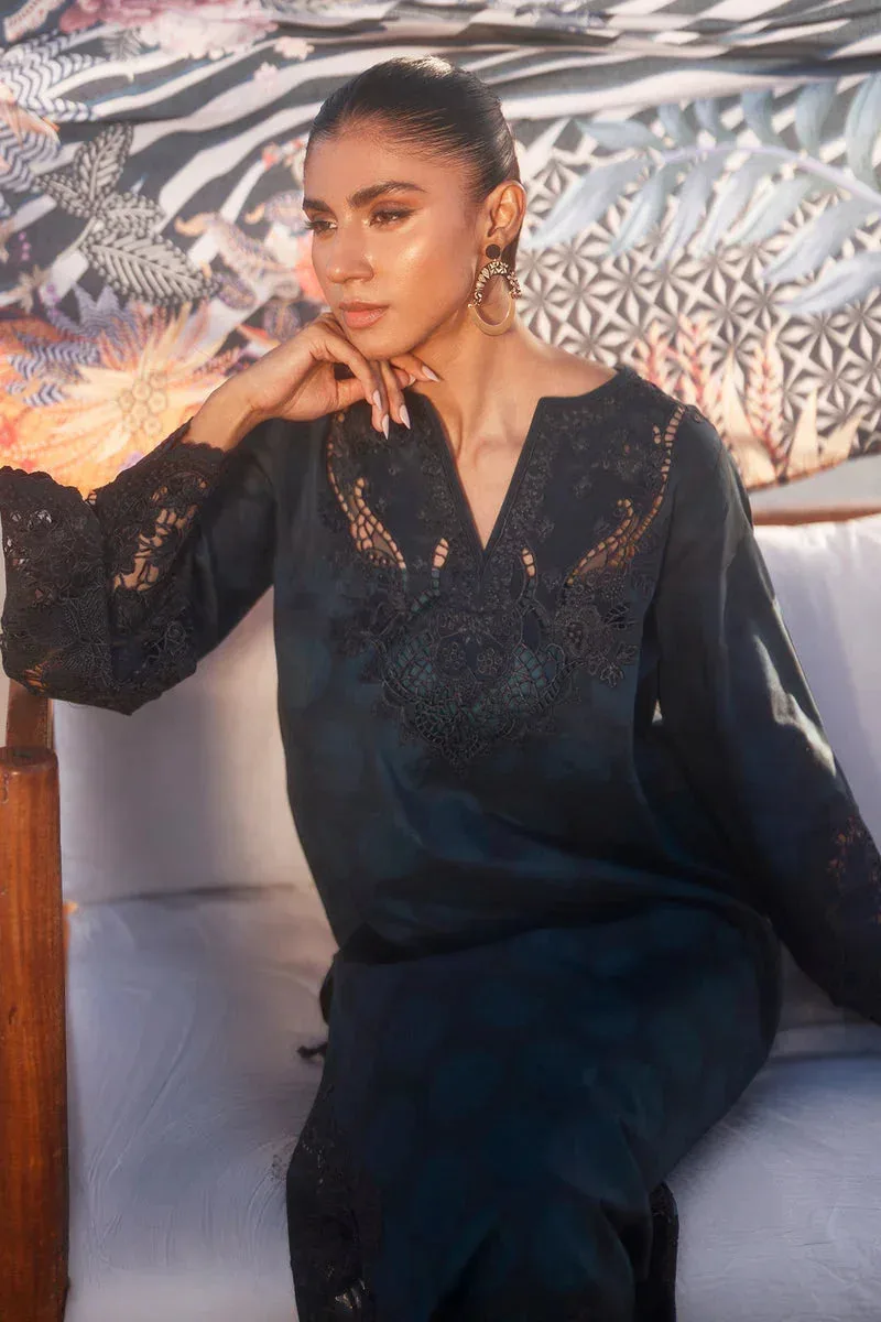 Zinc long shirt with silk dupatta and lawn trouser – view 3 – Poshaq