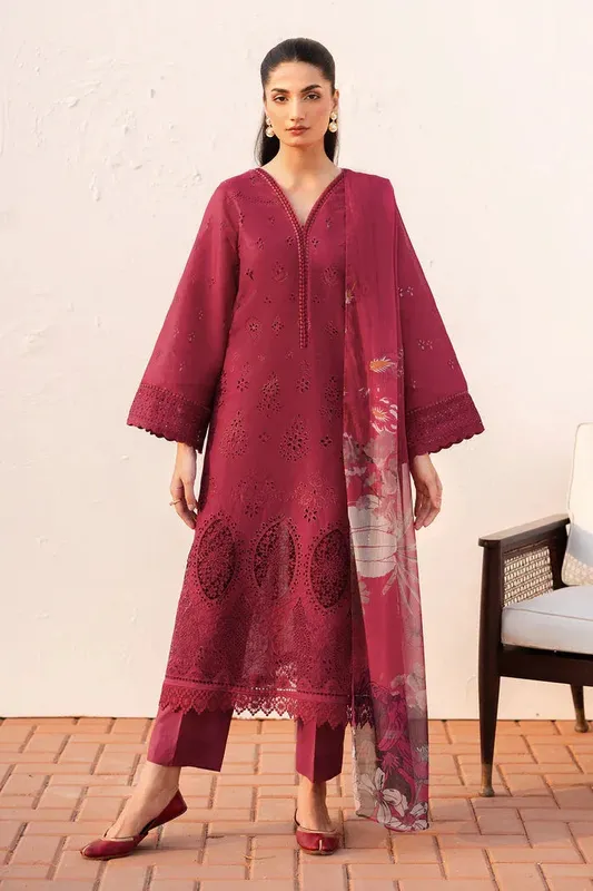 Baroque Luxury Pret 25 Maroon Chiffon – view 1 – Poshaq