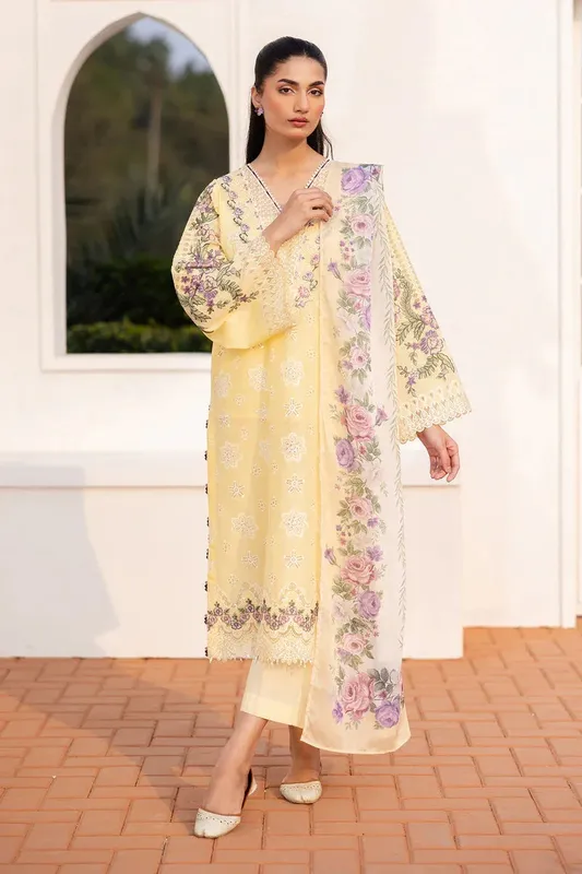 Baroque Luxury Pret 25 Pastel Yellow Cotton – view 1 – Poshaq