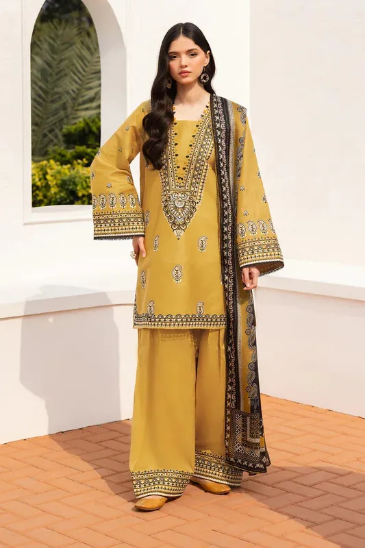 Baroque Luxury Pret 25 Mustard Cotton – view 1 – Poshaq