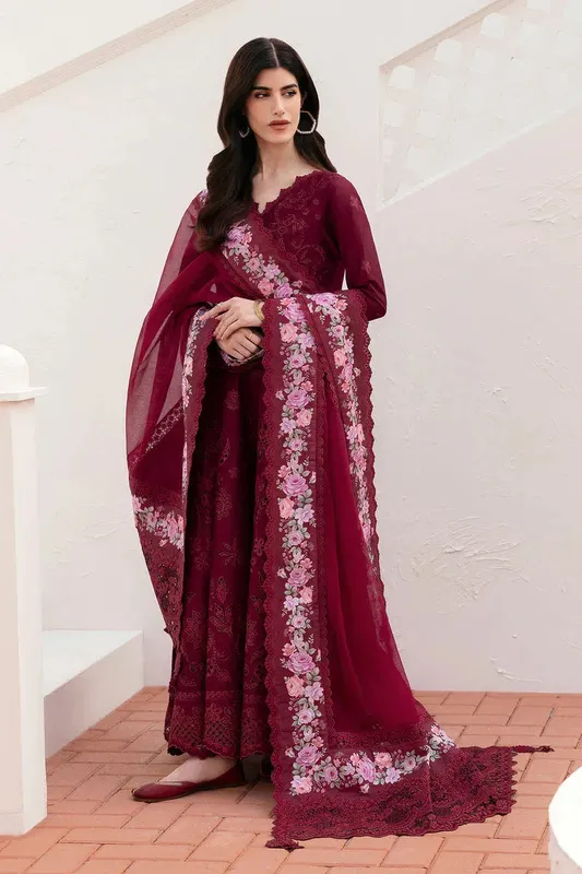 Baroque Eid Lawn 25 Wine Berry Jacquard – view 1 – Poshaq