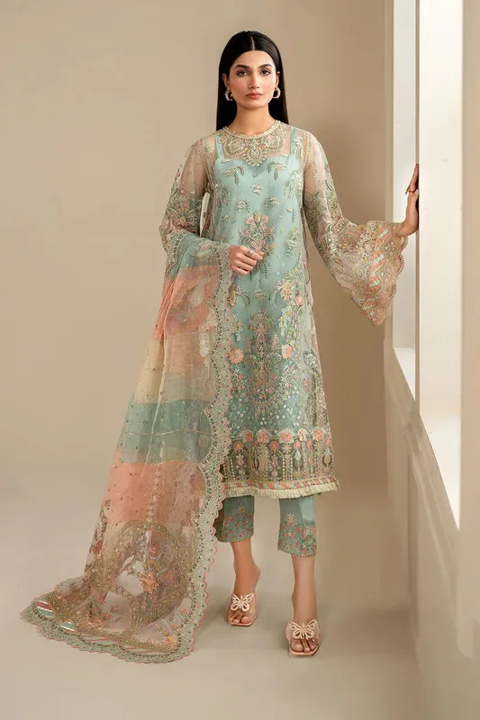 Baroque Formal Collection Ice Blue Organza – view 1 – Poshaq