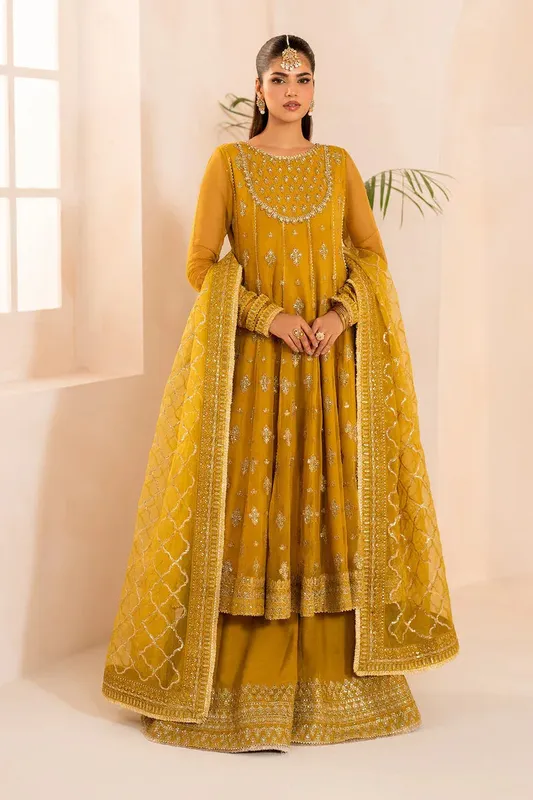 Baroque Formal Collection Mustard Organza – view 1 – Poshaq