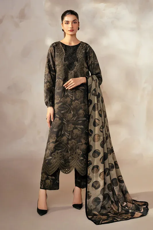 Baroque Luxury Pret 24 Black Khaddar – view 1 – Poshaq