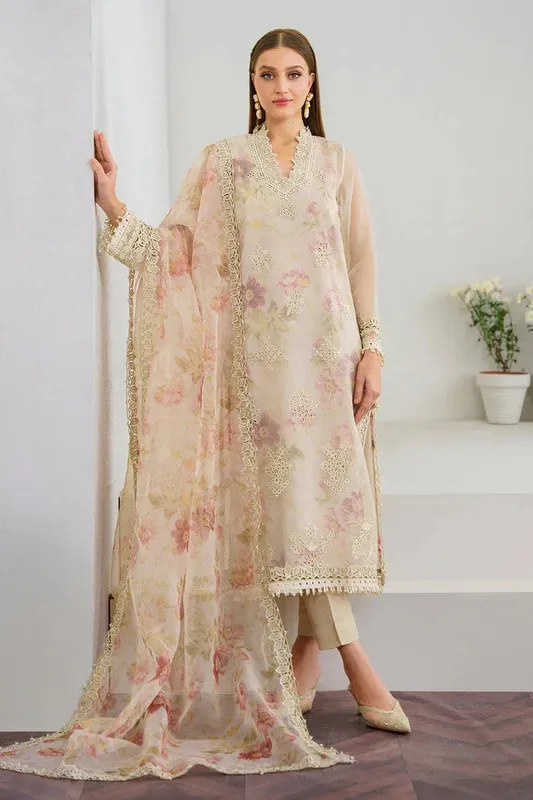 Baroque Velvet Formals Beige Organza – view 1 – Poshaq