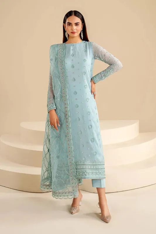 Baroque Velvet Formals Ice Blue Organza – view 1 – Poshaq
