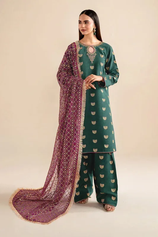 Baroque Velvet Formals Bottle Green Raw Silk – view 1 – Poshaq