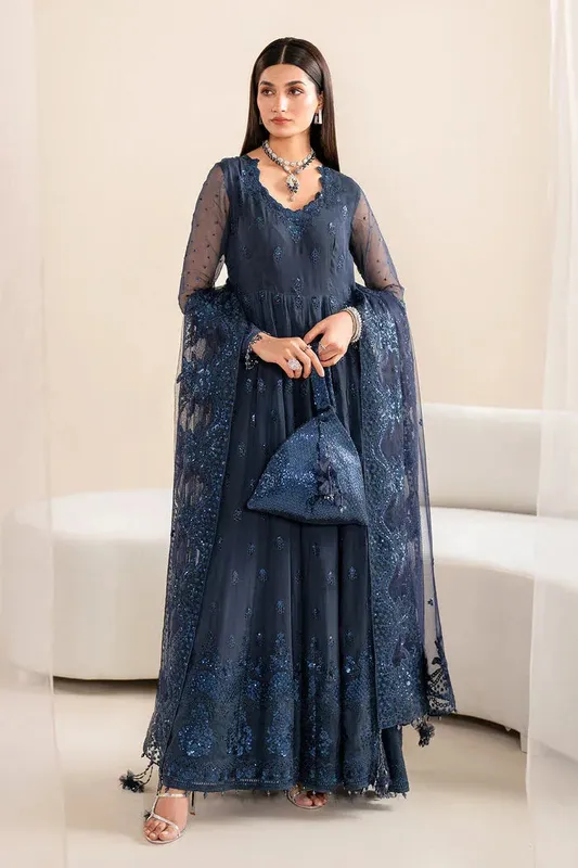 Baroque Velvet Formals Navy Blue Organza – view 1 – Poshaq