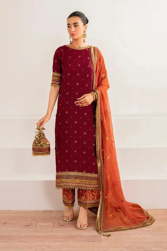 Baroque Velvet Formals Dark Maroon Organza – view 1 – Poshaq