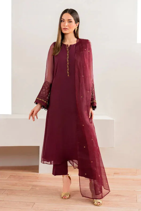 Baroque Luxury Pret 24 Maroon Chiffon – view 1 – Poshaq