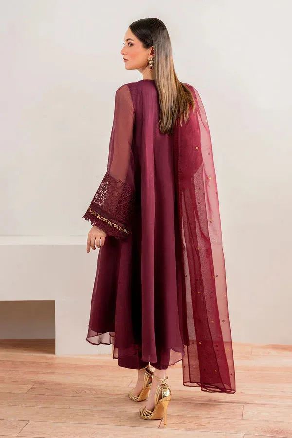Baroque Luxury Pret 24 Maroon Chiffon – view 2 – Poshaq