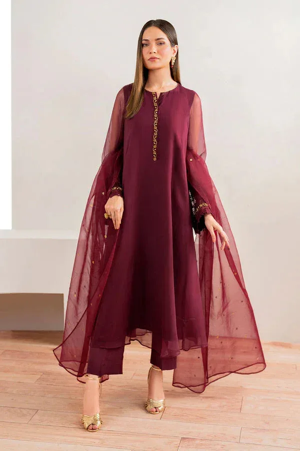 Baroque Luxury Pret 24 Maroon Chiffon – view 4 – Poshaq