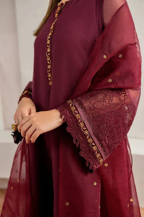 Baroque Luxury Pret 24 Maroon Chiffon – view 6 – Poshaq