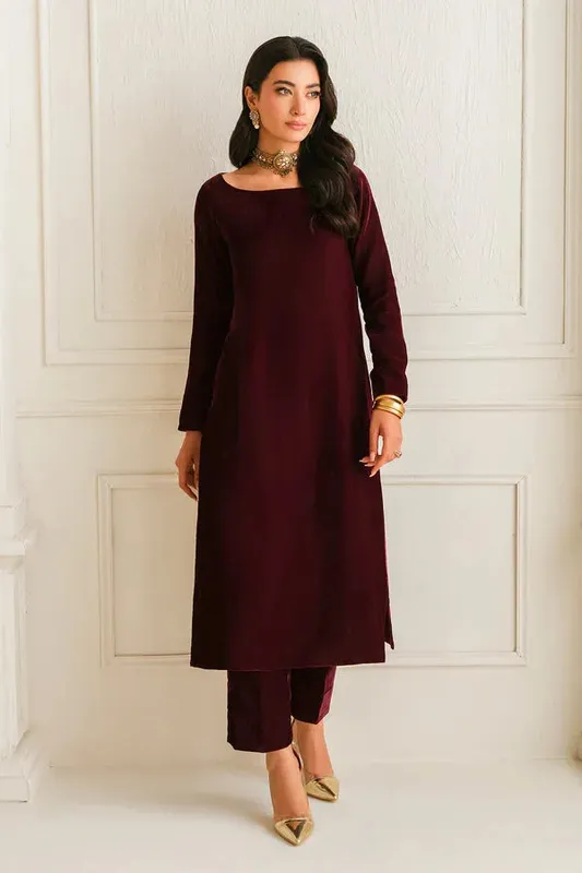 Baroque Luxury Pret 24 Maroon Velvet – view 1 – Poshaq