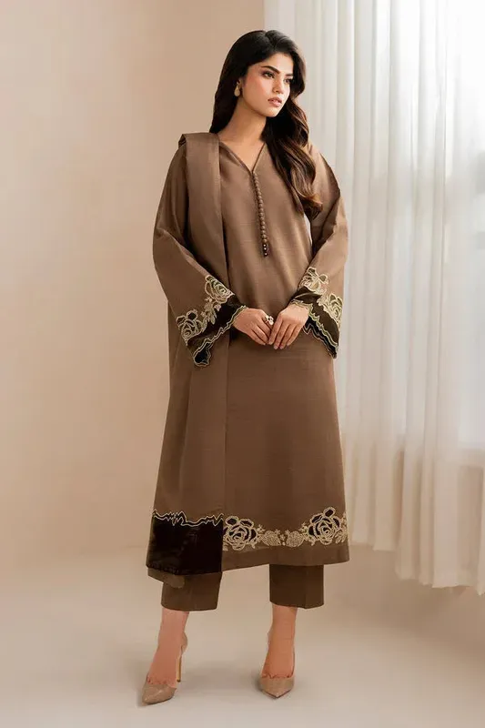 Baroque Luxury Pret 24 Brown Khaddar – view 1 – Poshaq