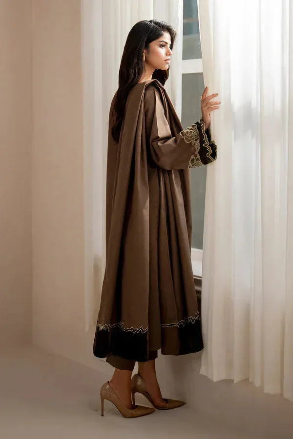 Baroque Luxury Pret 24 Brown Khaddar – view 2 – Poshaq