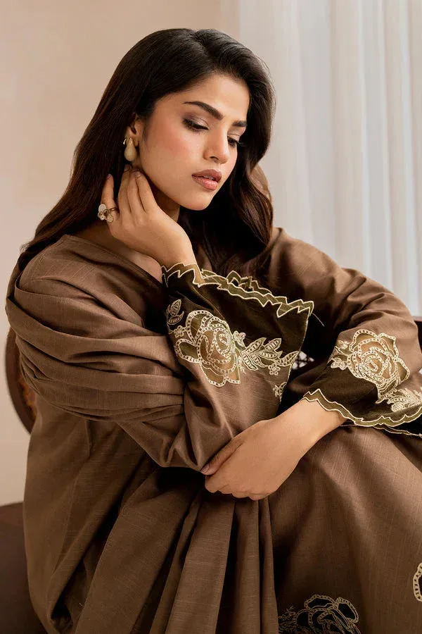 Baroque Luxury Pret 24 Brown Khaddar – view 3 – Poshaq