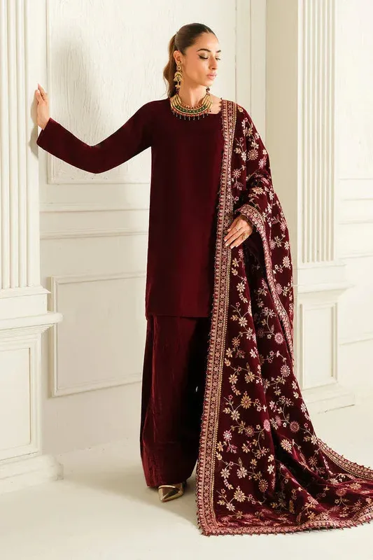 Baroque Luxury Pret 24 Maroon Velvet – view 1 – Poshaq