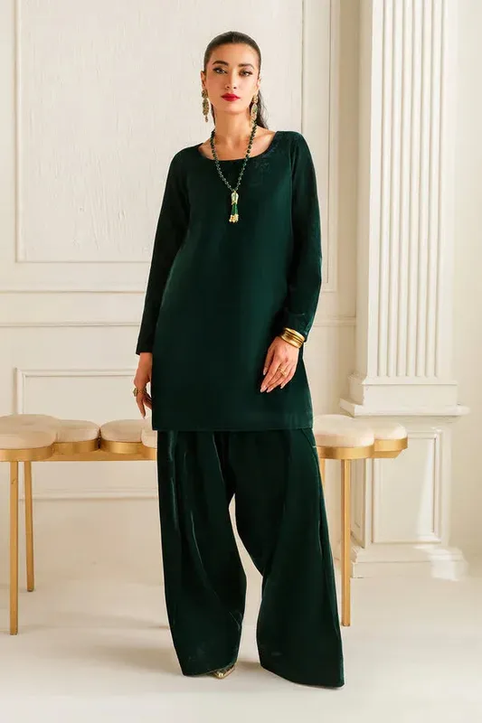 Baroque Luxury Pret 24 Dark Green Velvet – view 1 – Poshaq