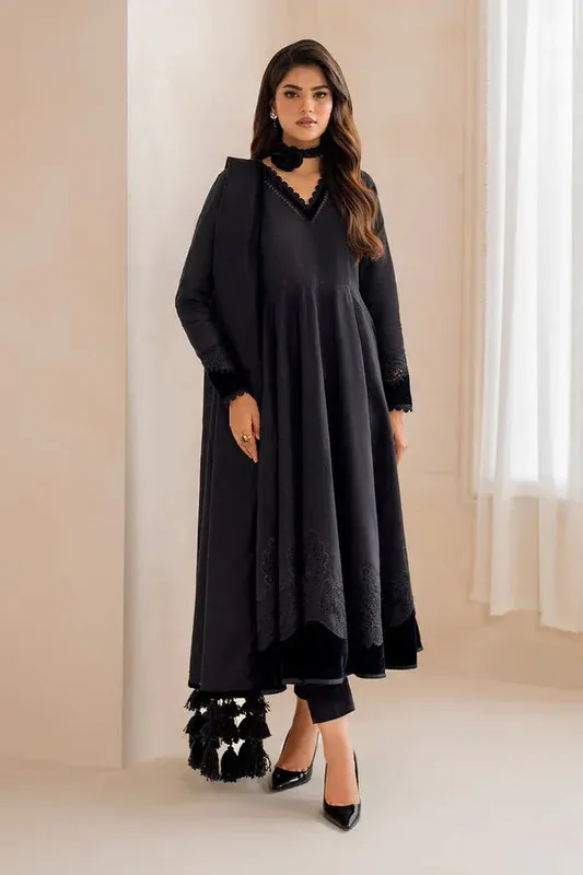 Baroque Luxury Pret 24 Black Khaddar – view 1 – Poshaq