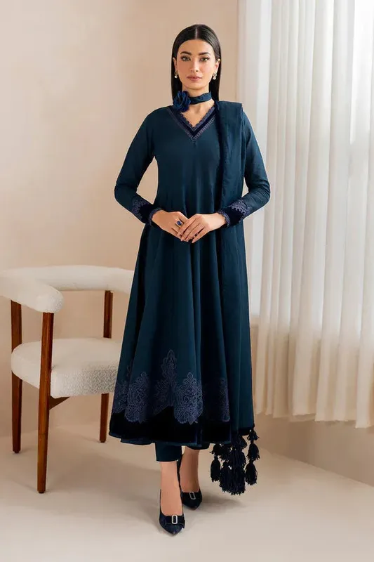 Baroque Luxury Pret 24 Navy Blue Khaddar – view 1 – Poshaq