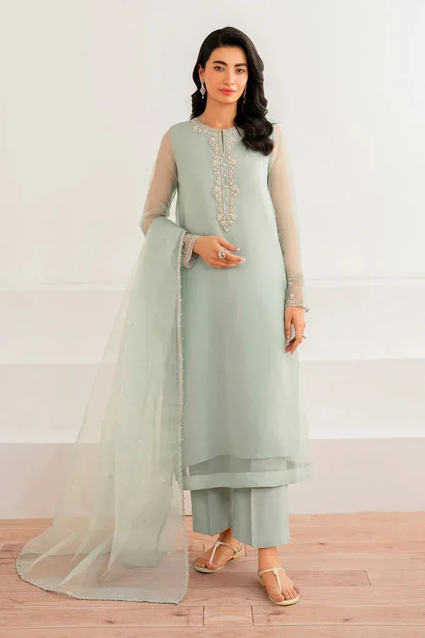 Baroque Luxury Pret 24 Greenish Grey Organza – view 1 – Poshaq
