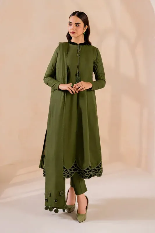 Baroque Luxury Pret 24 Army Green Khaddar – view 1 – Poshaq