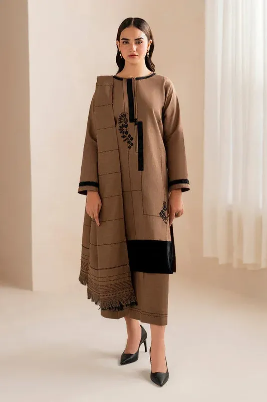 Baroque Luxury Pret 24 Brown Khaddar – view 1 – Poshaq