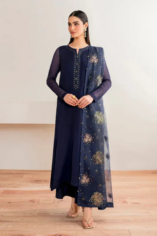 Baroque Luxury Pret 24 Navy Blue Organza – view 1 – Poshaq
