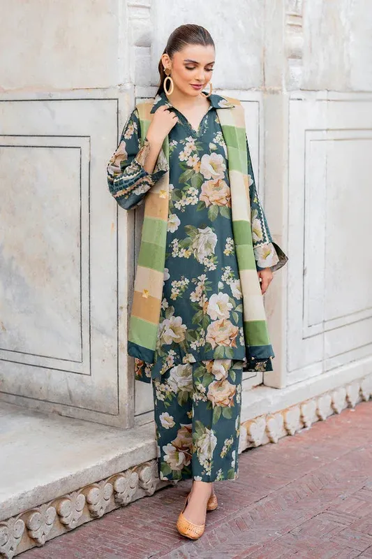 Baroque Luxury Pret 24 Sea Green Viscose – view 1 – Poshaq