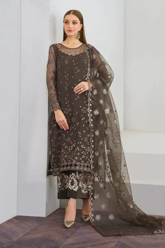 Baroque Luxury Pret 24 Brown Organza – view 1 – Poshaq
