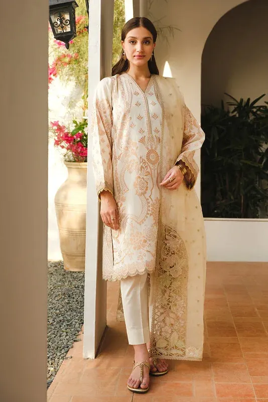 Baroque Luxury Pret 24 Off White Jacquard – view 1 – Poshaq