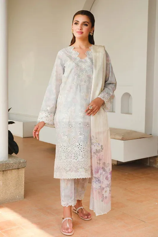 Baroque Luxury Pret 24 Grey Organza – view 1 – Poshaq