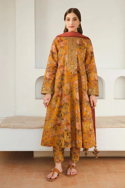 Baroque Luxury Pret 24 Mustard Organza – view 1 – Poshaq