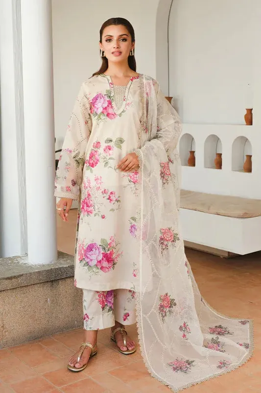 Baroque Luxury Pret 24 Off White Organza – view 1 – Poshaq