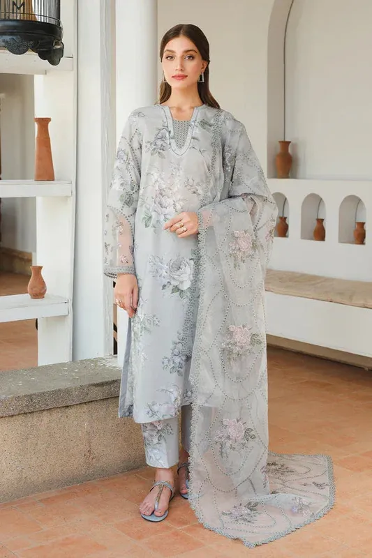 Baroque Luxury Pret 24 Grey Organza – view 1 – Poshaq