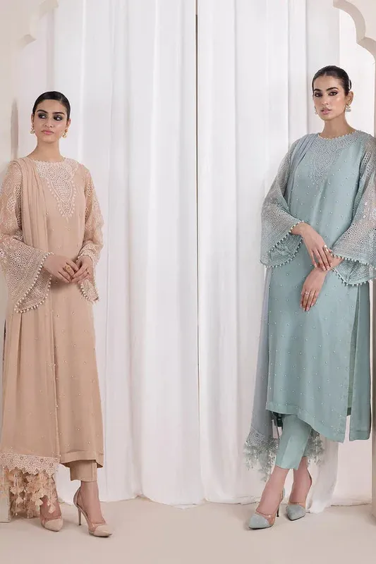 Baroque Luxury Pret 24 Beige Chiffon – view 1 – Poshaq
